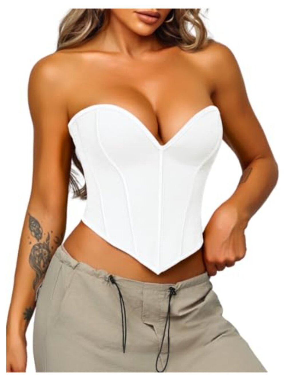 Heart Corset Top Strapless Overbust Bustier Soft Boning Lace Up Back